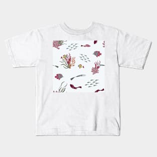 Fish, Coral, and Seaweed on Pale Blue Kids T-Shirt